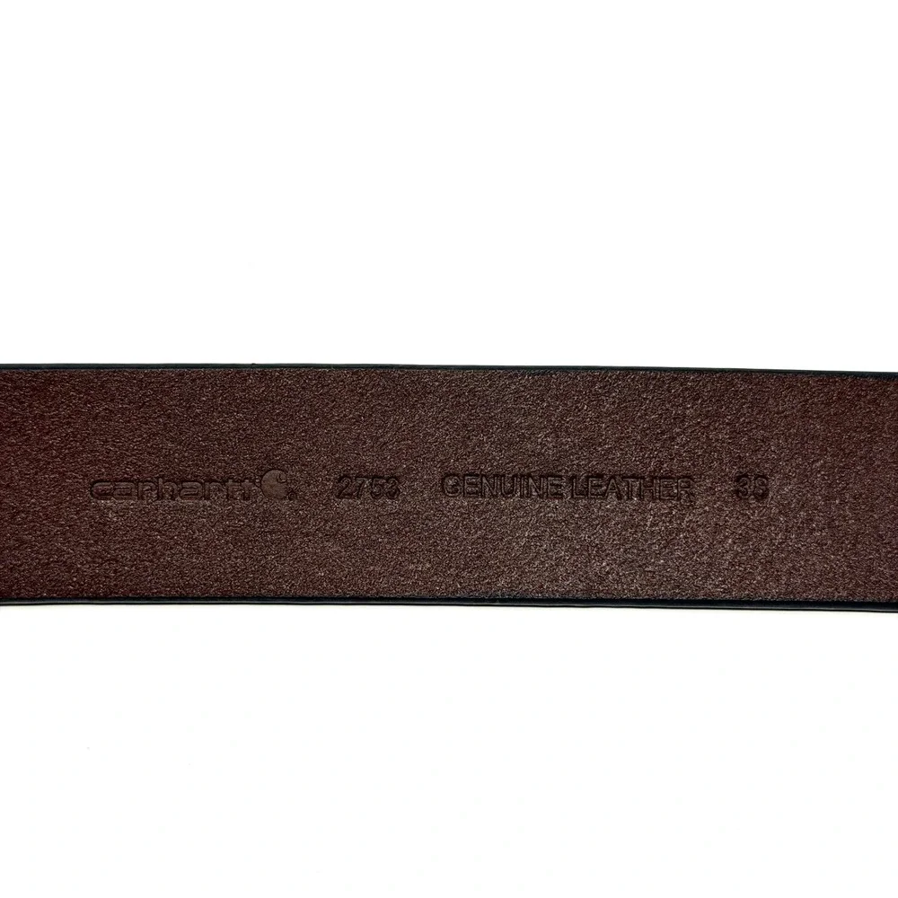 Carhartt Brown Genuine Leather Belt Size 38 Brass Buckle Workwear NWT
